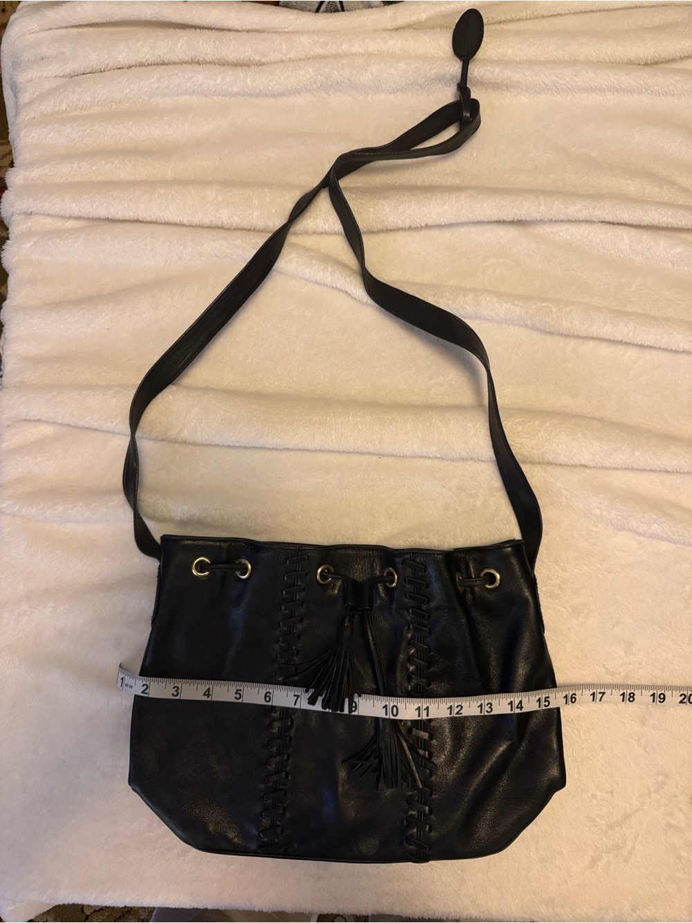 Black Leather Tassel-Accent Shoulder Bag